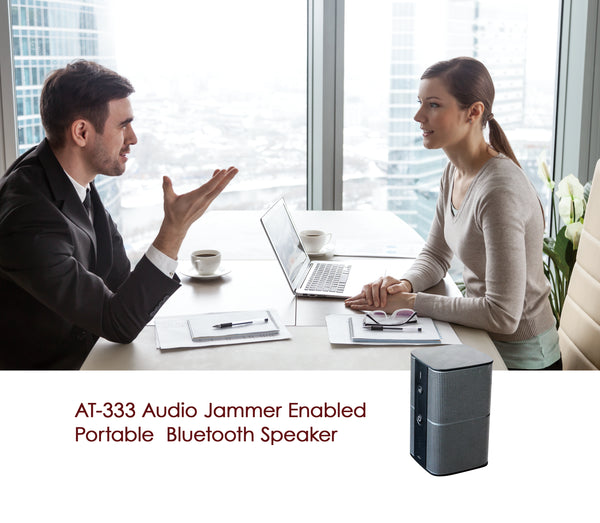 The AT-333 is a portable Bluetooth speaker with an integrated audio jammer. This discreet device is designed to fully safeguard your confidentiality during business discussions.